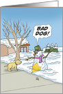 Humorous Christmas Card With Snowman Yelling At Dog Who Peed card