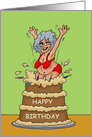 Getting Older Birthday Card With An Old Woman Jumping Out Of Cake card