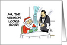 Funny Christmas Card With Santa Ordering Venison In A Restaurant card
