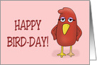 Bird Day Card With A Cute Cartoon Bird In Red On Pink Background card