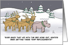 Humorous Christmas Card With Hippo Leading Santa’s Reindeer card