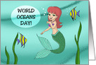 World Oceans Day Card With A Cute Cartoon Mermaid card