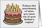 Humorous Birthday Card You Came Out Of Your Mother’s Vagina Today card