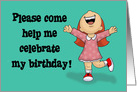 Birthday Invitation With Cartoon Girl Cheering And Dancing card