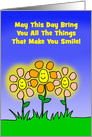 Birthday Card With Smiling And Glowing Cartoon Flowers card