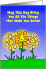 Thinking Of You Card With Smiling And Glowing Cartoon Flowers card