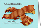 Humorous National Chocolate Day Card With Chocolate Covered Bacon card