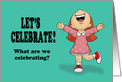 Birthday Card With Cheering Girl Let’s Celebrate! card