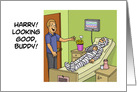 Get Well Card With Cartoon About Man In Bandages In Hospital card