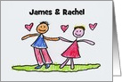 Custom Name Engagement Congratulations Card With Child-Like Drawing card