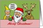 Cute Christmas Card With Cartoon Santa, Reindeer and an Elf card