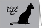 National Black Cat Day Card With Regal Looking Black Cat Drawing card