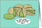 National Pistachio Day Card With Cartoon Pistachios Come Out Of Shell card