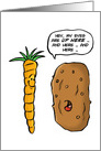 Humorous Blank Note Card With Potato Telling Carrot Eyes Up Here card