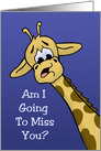 Miss You Card With A Sad Cartoon Giraffe Leaning Into The Card
