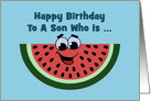 Cute Birthday For Son Cartoon Watermelon Slice One In A Melon card