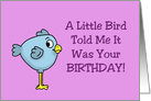 Cute Birthday Card A Little Bird Told Me It Was Your Birthday card