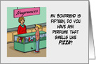 Humorous Blank Note Card With Teenage Girl Buying Perfume card