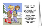 Funny National Walk To School Day With Cartoon Showing Two Kids card