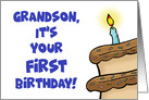 Grandson’s First Birthday With Cartoon Cake It’s Your First Birthday! card