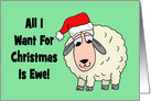 Cute Romantic Christmas Card With Sheep, All I Want Is Ewe! card