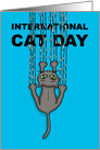 International Cat Day Card With Cat Tearing The Front Of The Card