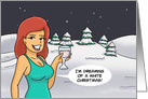 Humorous Christmas Card With Cartoon Woman Holding Wine Glass card