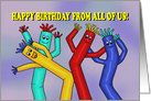 Humorous Happy Birthday From All Of Us With Dancing Inflated Figures card
