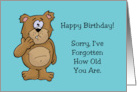 Humorous Birthday With Cartoon Bear I’ve Forgotten How Old You Are card