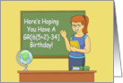 Math Teacher Birthday With Cartoon Teacher And A Math Problem card