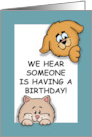 For Kids With Cartoon Puppy And Kitten Someone Is Having A Birthday card