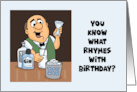 Birthday Cartoon Bartender Asks What Rhymes With Birthday Gin card