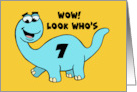 Humorous Boys 7th Birthday With Blue Cartoon Dinosaur Who’s Seven card