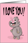 Anniversary Card For Spouse With Cartoon Hippo Shouting I Love You card