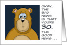 30th Birthday The Bad News Is You’re 30 The Good News card
