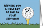 Humorous Birthday With Cartoon Golf Ball Wishing You A Hole Lot Of Fun card