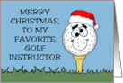 Humorous Golf Instructor Christmas Cartoon Golf Ball With Santa Hat card