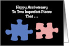 Anniversary With Puzzle Pieces Two Imperfect Pieces That Fit Together card