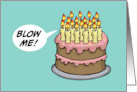Humor Birthday With Cartoon Cake And Candles Saying Blow Me card