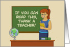 English Teacher Birthday With Cartoon Teacher At Chalk Board If You Can Read card