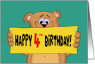 4th Birthday With Cartoon Bear Holding A Banner Happy 4th Birthday card