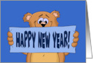 New Year’s Card With Cartoon Bear Holding A Banner card