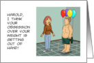 Humorous Blank Card With Man Weighing Himself With Helium Balloons card