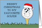 Humorous FAVOURITE British Golfer Christmas Cartoon Golf Ball Santa Hat card