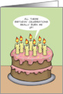 Humorous Birthday With Cartoon Cake With Candles Really Burn Me Up card