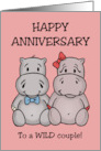Cute Anniversary Card With A Cartoon Hippo Couple card