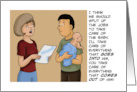 Humorous Blank Card With Couple Splitting Up Baby Care Jobs card