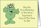 Humorous Sister Birthday The Most Important Day Of The Year To Me card
