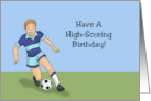 Boy Birthday With Soccer Player Have A High Scoring Birthday card