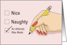 Humorous Christmas With Checklist Nice Naughty Made An Attempt card